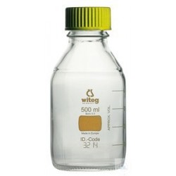 witeg Flacons de laboratoire, avec bouchon à vis jaune et graduation jaune, verre borosilicaté 3.3