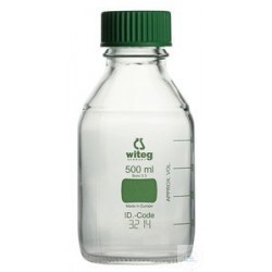 flacons de laboratoire witeg avec bouchon à vis vert et graduation verte verre borosilicaté 3.3